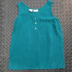 Rafaella 100 Percent Silk Sleeveless Top Size Small Teal Button Front
